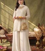 women ethnic motifs embroidered regular sequinned kurta with palazzos & with dupatta