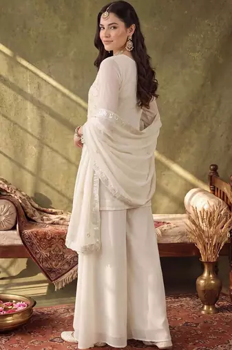 women ethnic motifs embroidered regular sequinned kurta with palazzos & with dupatta