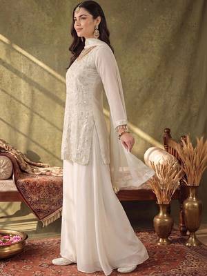 women ethnic motifs embroidered regular sequinned kurta with palazzos & with dupatta 6