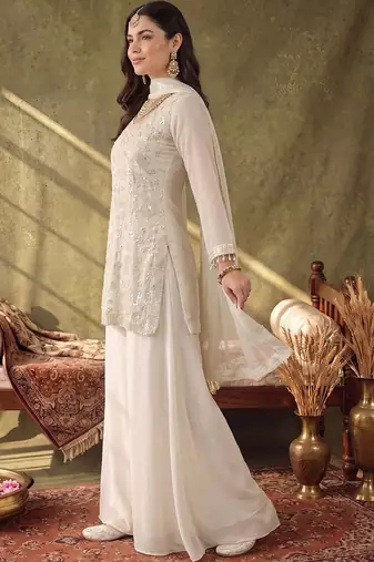women ethnic motifs embroidered regular sequinned kurta with palazzos & with dupatta