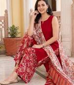 women floral regular cotton kurta with palazzos & with dupatta
