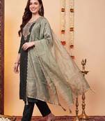 women ethnic motifs embroidered regular thread work liva kurta with trousers & with dupatta