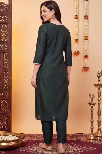 women ethnic motifs embroidered regular thread work liva kurta with trousers & with dupatta