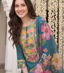 women floral embroidered regular thread work kurta with trousers & with dupatta