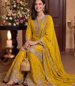 women ethnic motifs embroidered regular sequinned kurta with palazzos & with dupatta