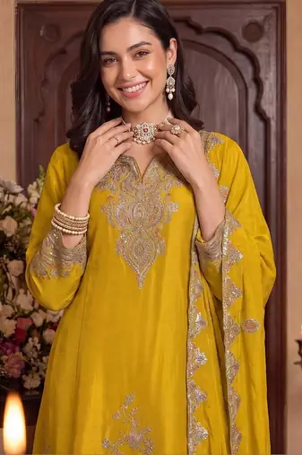 women ethnic motifs embroidered regular sequinned kurta with palazzos & with dupatta