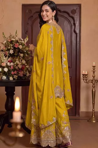 women ethnic motifs embroidered regular sequinned kurta with palazzos & with dupatta