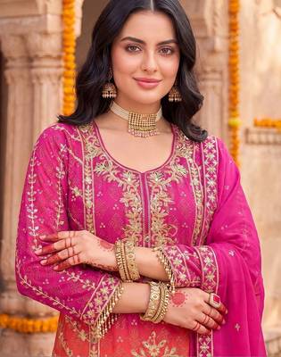 women ethnic motifs embroidered regular kurta with sharara & with dupatta 6