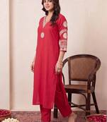women ethnic motifs embroidered regular thread work kurta with trousers