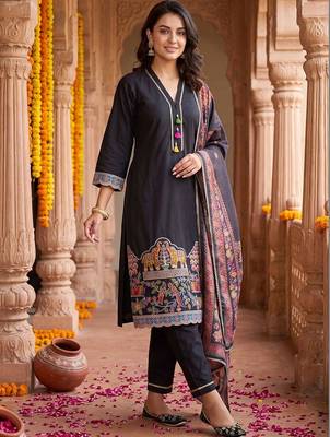 women ethnic motifs printed regular kurta with trousers & with dupatta 5