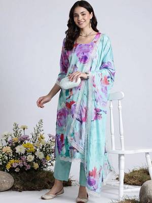women floral printed regular kurta with trousers & with dupatta 1