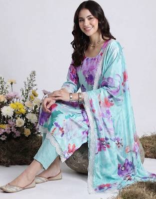women floral printed regular kurta with trousers & with dupatta 2