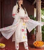women floral embroidered regular thread work kurta with trousers & with dupatta