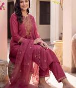 women ethnic motifs embroidered regular thread work kurta with trousers & with dupatta