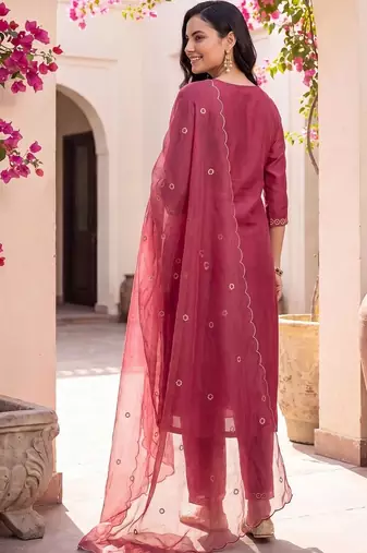women ethnic motifs embroidered regular thread work kurta with trousers & with dupatta
