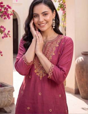 women ethnic motifs embroidered regular thread work kurta with trousers & with dupatta 6