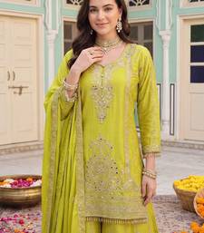 women ethnic motifs embroidered regular mirror work kurta with sharara & with dupatta