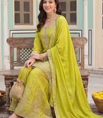women ethnic motifs embroidered regular mirror work kurta with sharara & with dupatta