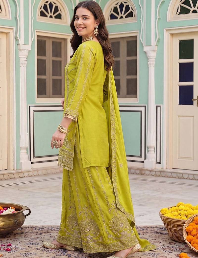 women ethnic motifs embroidered regular mirror work kurta with sharara & with dupatta
