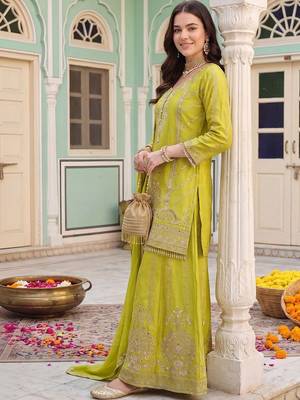 women ethnic motifs embroidered regular mirror work kurta with sharara & with dupatta 6