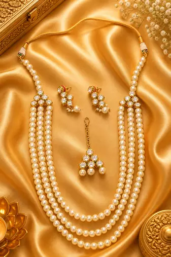 Pearl elegance kundan necklace set with tikka