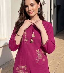 women ethnic motifs printed regular cotton kurta with trousers