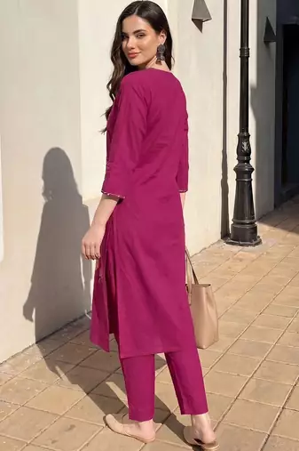 women ethnic motifs printed regular cotton kurta with trousers