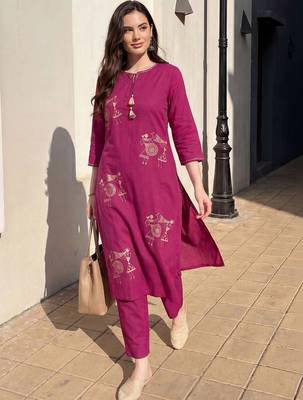 women ethnic motifs printed regular cotton kurta with trousers 6