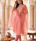 women ethnic motifs embroidered regular kurta with trousers & with dupatta