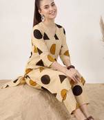 women printed regular cotton kurta with trousers