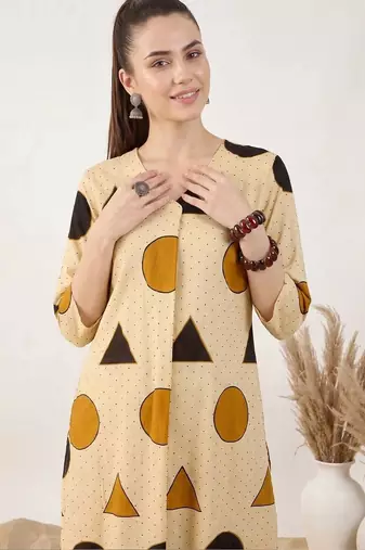 women printed regular cotton kurta with trousers