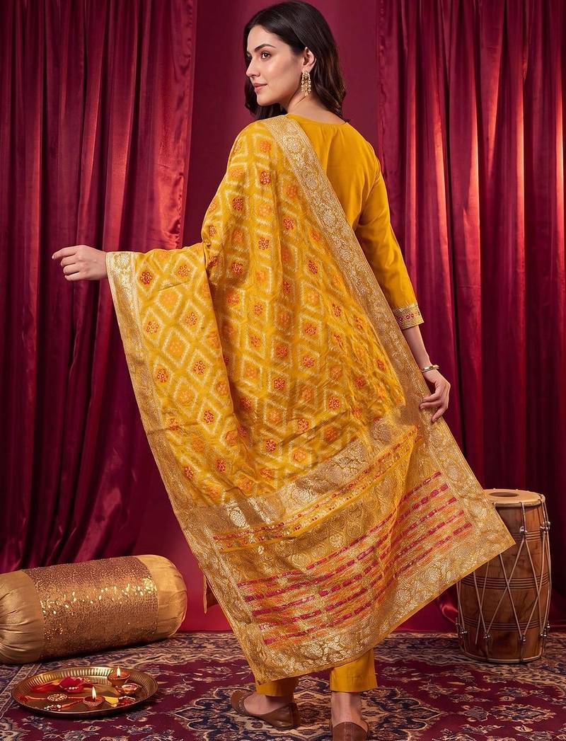 women ethnic motifs regular kurta with trousers & with dupatta