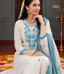 women ethnic motifs embroidered regular thread work kurta with palazzos & with dupatta