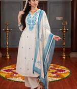 women ethnic motifs embroidered regular thread work kurta with palazzos & with dupatta