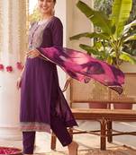 women ethnic motifs embroidered regular thread work kurta with trousers & with dupatta