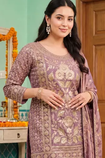 women ethnic motifs regular kurta with trousers & with dupatta