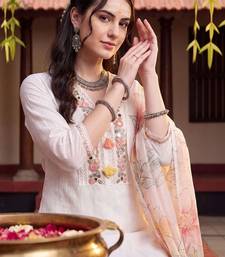 women floral embroidered regular thread work cotton kurta with trousers & with dupatta