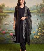 women ethnic motifs regular thread work kurta with trousers & with dupatta
