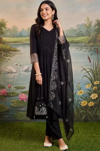 women ethnic motifs regular thread work kurta with trousers & with dupatta