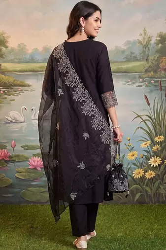 women ethnic motifs regular thread work kurta with trousers & with dupatta