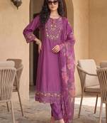 women ethnic motifs embroidered regular thread work kurta with trousers & with dupatta