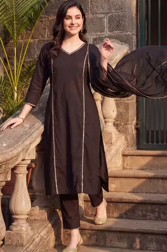 women regular cotton kurta with trousers & with dupatta