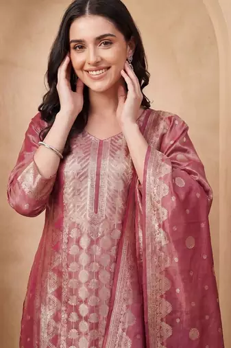 women ethnic motifs regular kurta with trousers & with dupatta
