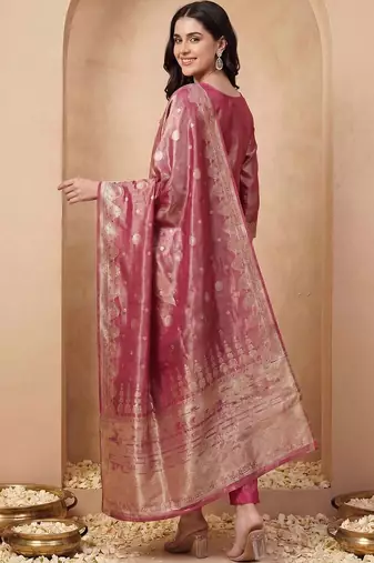 women ethnic motifs regular kurta with trousers & with dupatta