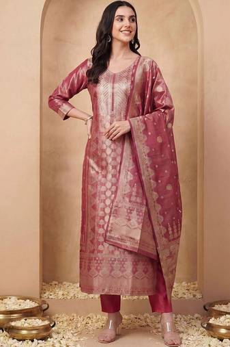women ethnic motifs regular kurta with trousers & with dupatta