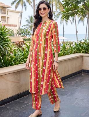 women printed regular cotton kurta with palazzos 1