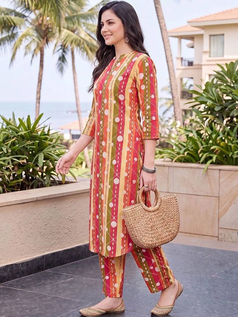 women printed regular cotton kurta with palazzos