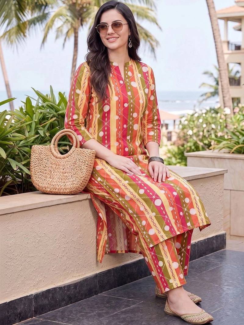 women printed regular cotton kurta with palazzos