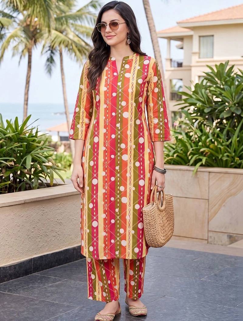 women printed regular cotton kurta with palazzos