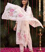 women floral embroidered regular thread work kurta with trousers & with dupatta